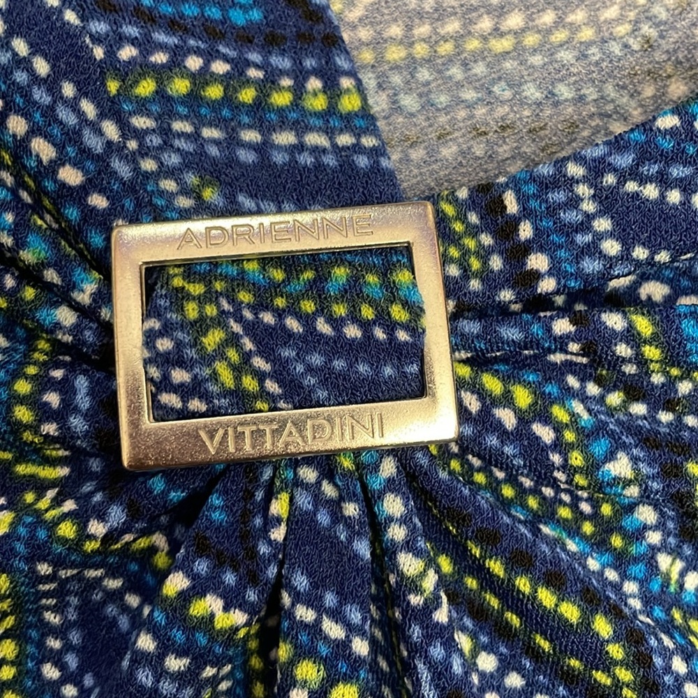 Adrienne Vittadini Blue, Green & White Print Sleeveless Ruched Blouse Size XL - Picture 7 of 12